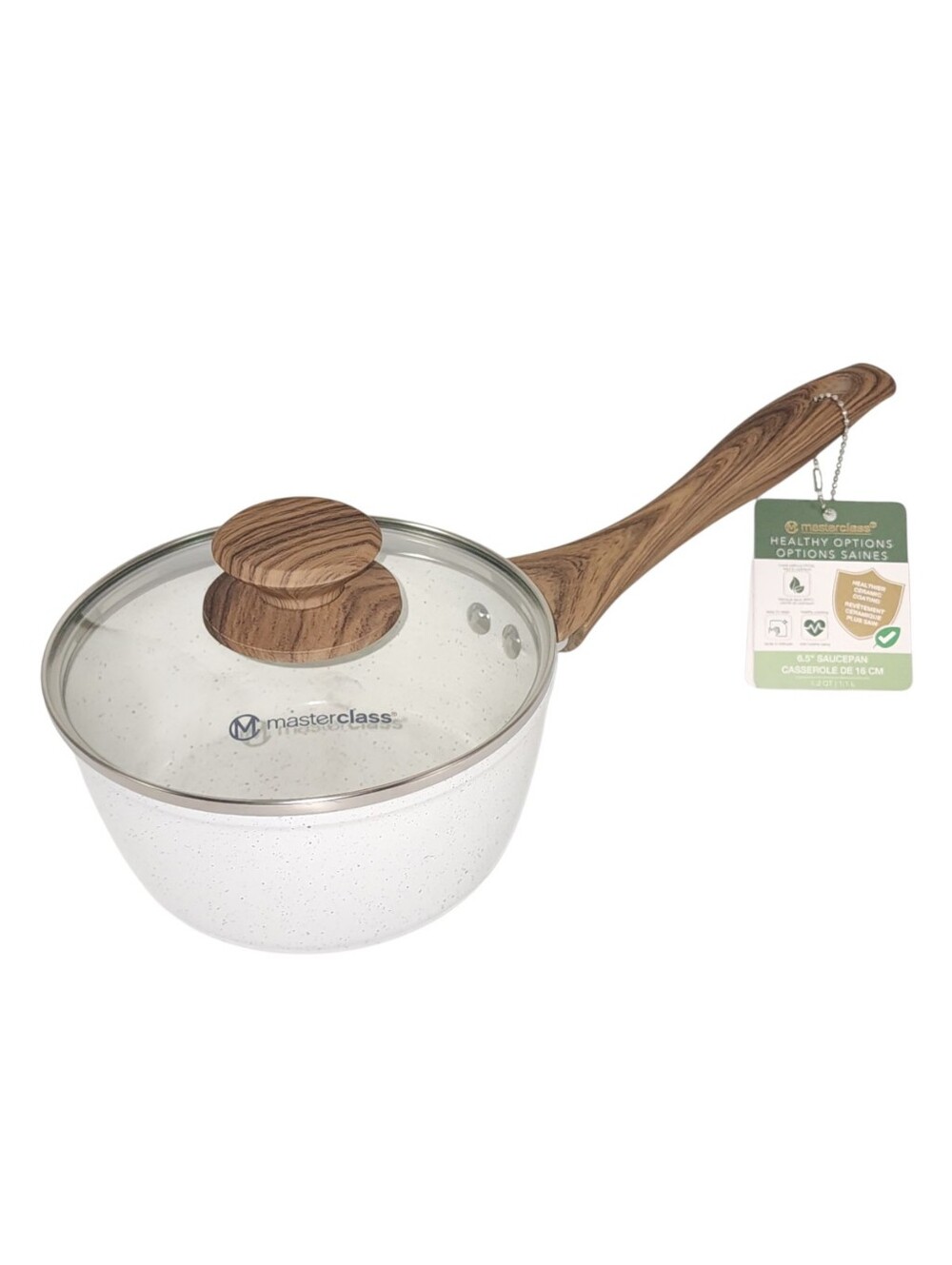 Masterclass Cookware Nonstick Ceramic Coating Saucepan With Lid 1.2QT 6.5" Cream